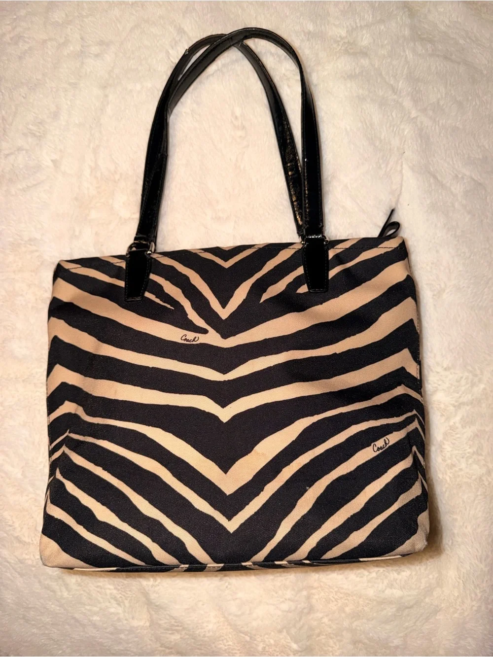 Coach Zebra-Print Canvas Tote in Black and Cream